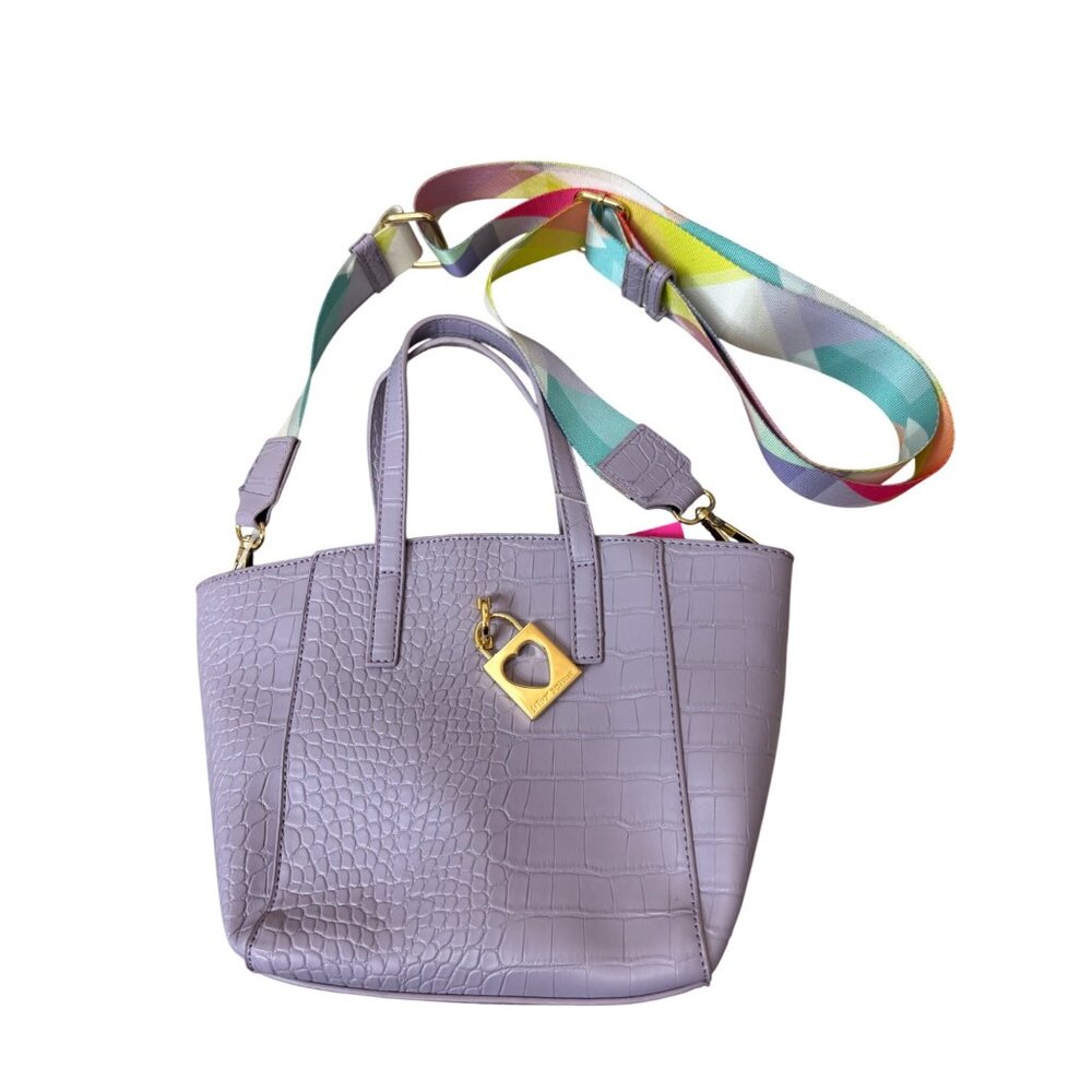 Lilac Faux Croc Tote Bag Purse Floral Lining Rainbow Strap Fairy Mermaid Easter - Picture 2 of 16